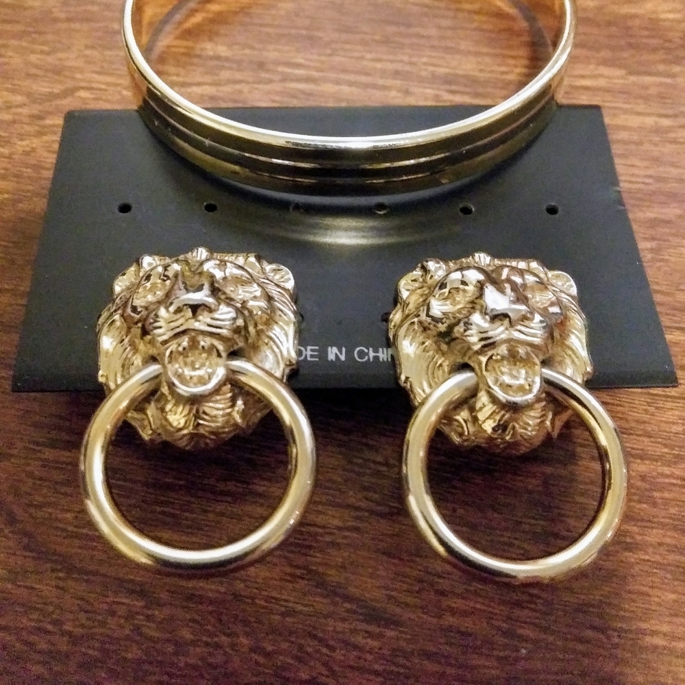 Vintage Door Knocker Lion Earrings